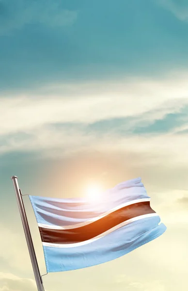 Botswana Lengetve Zászló Gyönyörű Égen Nap — Stock Fotó