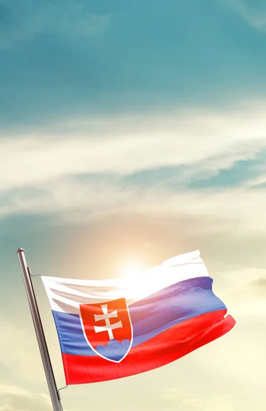 Slovakia Waving Flag Beautiful Sky Sun — Stockfoto
