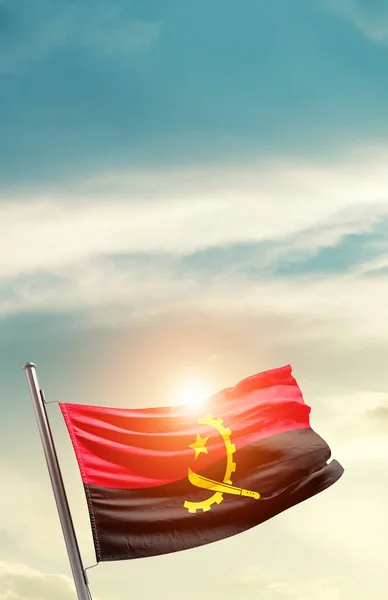 Angola Waving Flag Beautiful Sky Sun — Stok fotoğraf