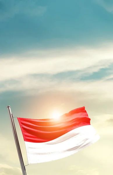 Monaco Waving Flag Beautiful Sky Sun — Stockfoto