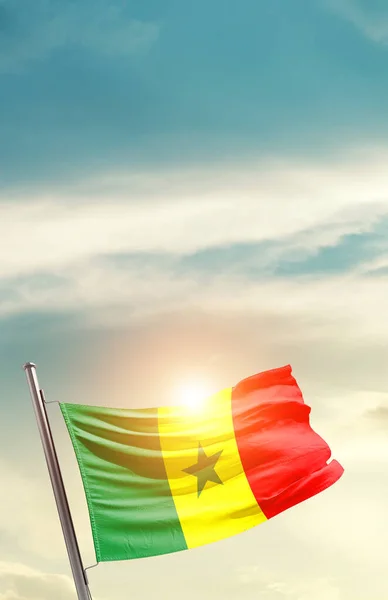 Senegal Waving Flag Beautiful Sky Sun — 스톡 사진