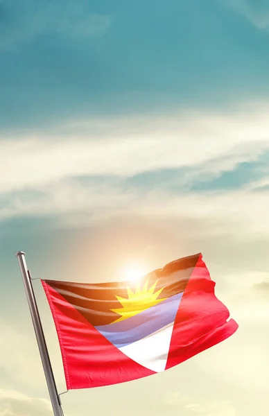 Antigua Barbuda Waving Flag Beautiful Sky Sun — Foto de Stock