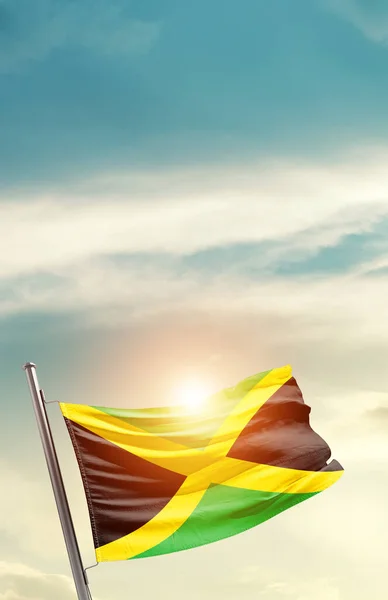 Jamaica Waving Flag Beautiful Sky Sun — 스톡 사진