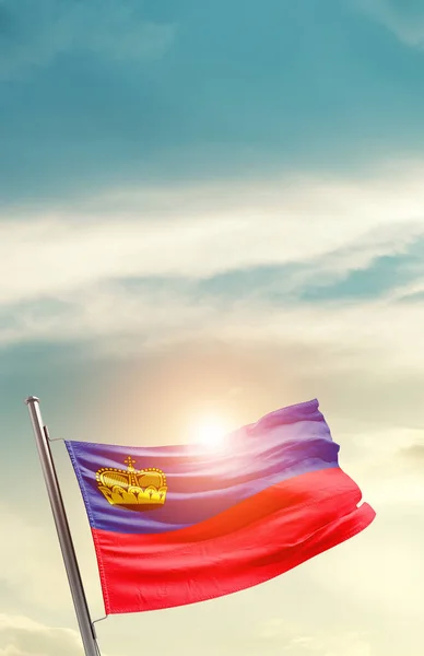 Liechtenstein Waving Flag Beautiful Sky Sun — Fotografia de Stock