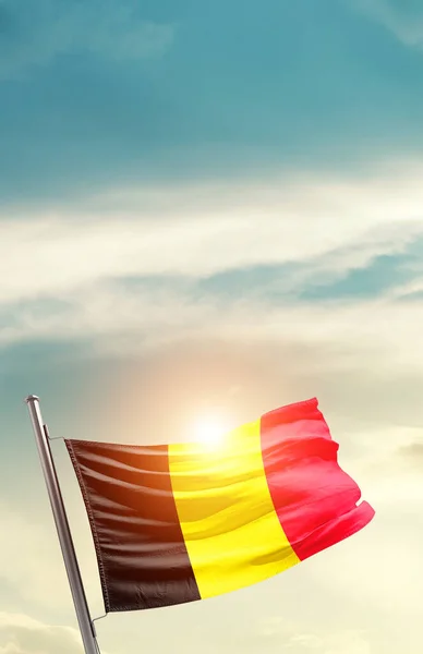 Belgium Waving Flag Beautiful Sky Sun — стоковое фото