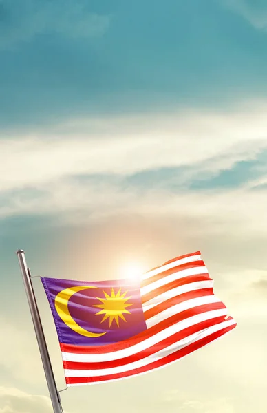 Malaysia Waving Flag Beautiful Sky Sun — Stock Photo, Image