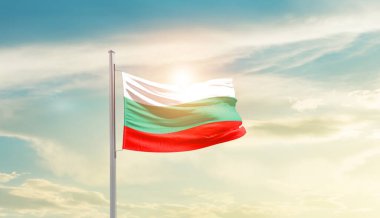 Bulgaria waving flag in beautiful sky with sun
