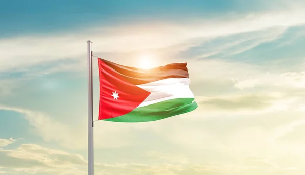 Jordan Waving Flag Beautiful Sky Sun —  Fotos de Stock