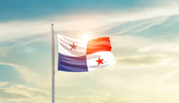 Panama Waving Flag Beautiful Sky Sun — Stok fotoğraf