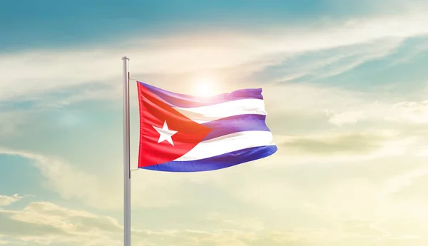 Cuba Waving Flag Beautiful Sky Sun — Stock Fotó