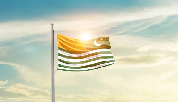 Kashmir Waving Flag Beautiful Sky Sun — Stock fotografie