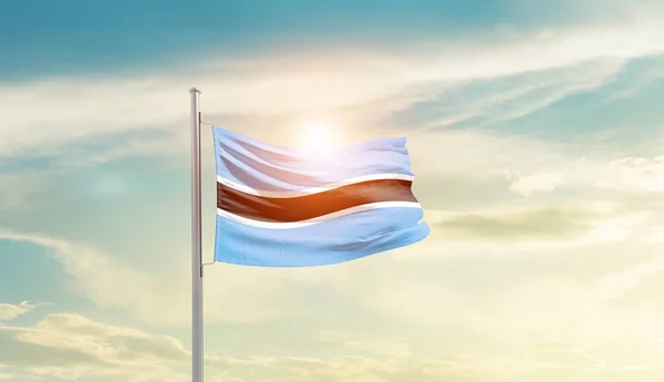Botswana Lengetve Zászló Gyönyörű Égen Nap — Stock Fotó