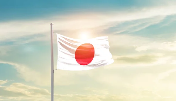 Японія Махає Прапором Прекрасному Небі Сонцем — стокове фото