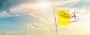 Vatican City waving flag in beautiful sky with sun