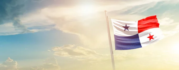 Panama Waving Flag Beautiful Sky Sun — Stockfoto