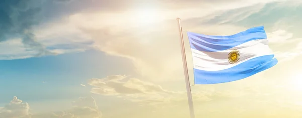 Argentina Waving Flag Beautiful Sky Sun — Stockfoto