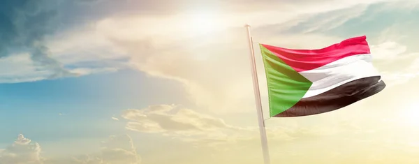 Sudan Waving Flag Beautiful Sky Sun — Stock Fotó
