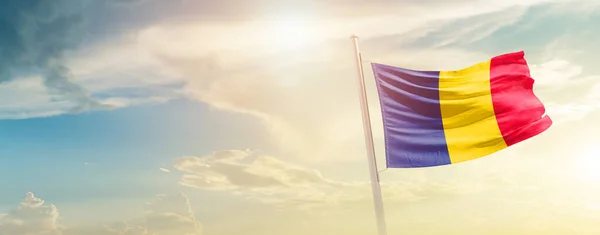 Chad Waving Flag Beautiful Sky Sun — 图库照片