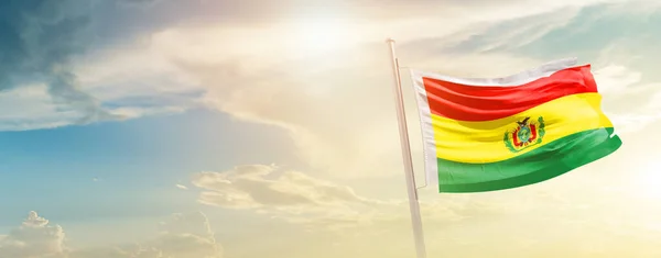 Bolivia Waving Flag Beautiful Sky Sun — Zdjęcie stockowe