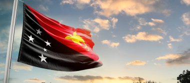 Papua Yeni Gine bulutlu güzel gökyüzünde bayrak sallıyor