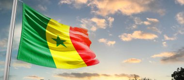 Senegal bulutlu güzel gökyüzünde bayrak sallıyor.