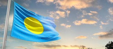 Palau dalgalanan bulutlu güzel gökyüzünde bayrak