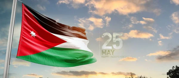 Jordânia Acenando Bandeira Céu Bonito Com Nuvens — Fotografia de Stock