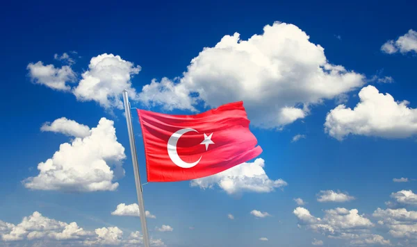 Turkey Waving Flag Beautiful Sky Clouds — Stock Photo, Image