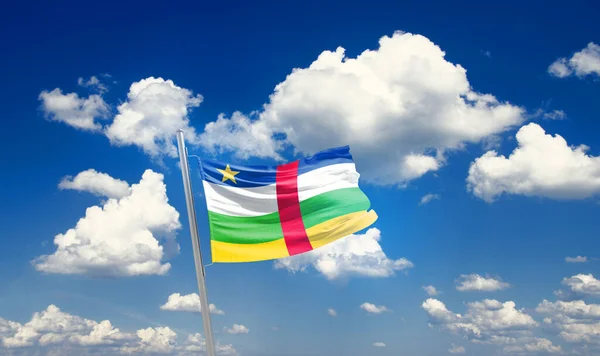 Central African Republic Waving Flag Beautiful Sky Clouds — Stock Photo, Image