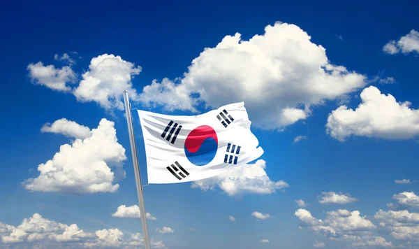 Korea Selatan Mengibarkan Bendera Langit Yang Indah Dengan Awan — Stok Foto