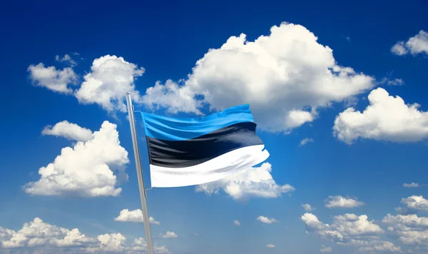 Estonia Waving Flag Beautiful Sky Clouds — Stock Photo, Image
