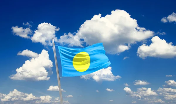 Palau Waving Flag Beautiful Sky Clouds — Stock Photo, Image