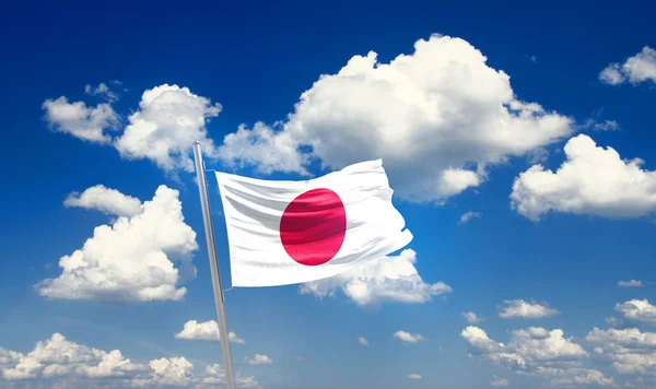 Japón Ondeando Bandera Hermoso Cielo Con Nubes — Foto de Stock