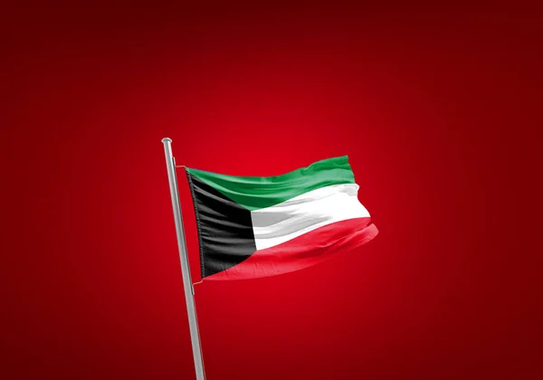 Bandeira Kuwait Contra Vermelho — Fotografia de Stock