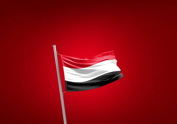 Jemen Vlag Tegen Rood — Stockfoto