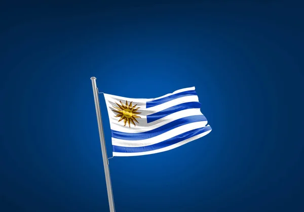 Uruguay Vlag Tegen Donkerblauw — Stockfoto