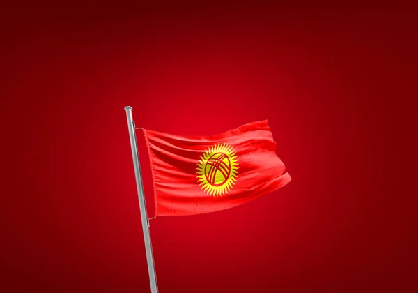 Kirguistán Bandera Contra Rojo — Foto de Stock