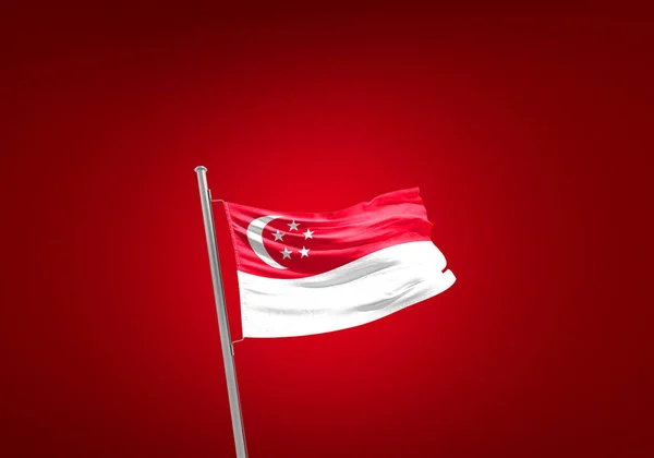 Singapore Flagga Mot Rött — Stockfoto