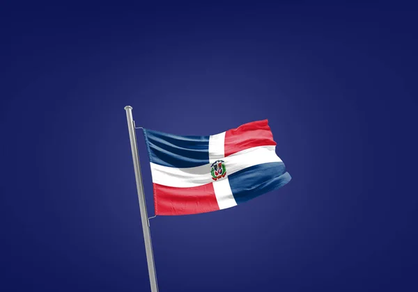 Drapeau République Dominicaine Contre Bleu Foncé — Photo