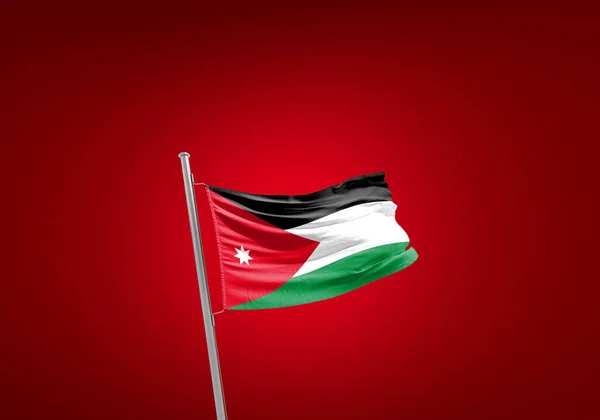 Jordanien Flagga Mot Rött — Stockfoto