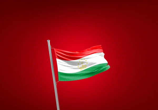 Tadschikistan Flagge Gegen Rot — Stockfoto