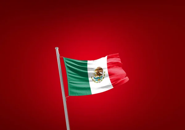Mexická Vlajka Proti Červené — Stock fotografie