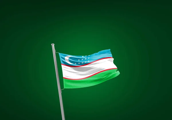 Bandeira Usbequistão Contra Verde — Fotografia de Stock