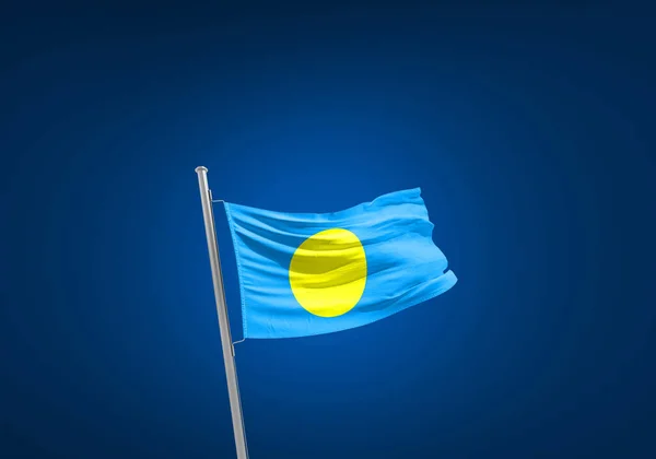 Koyu Mavi Karşısında Palau Bayrağı — Stok fotoğraf