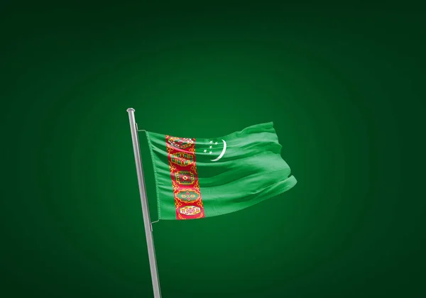 Flaga Turkmenistanu Przeciwko Zielonemu — Zdjęcie stockowe