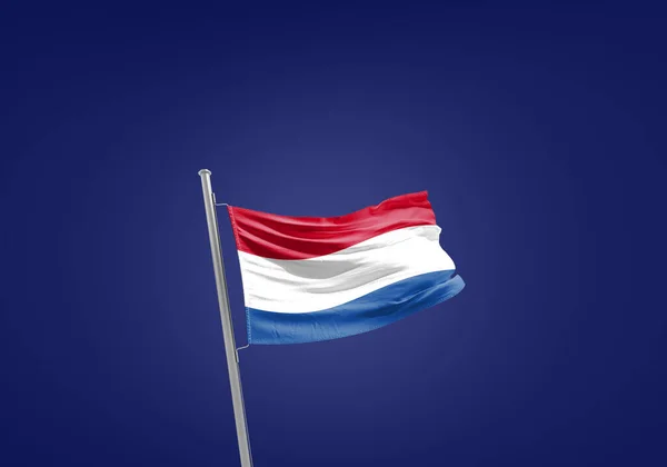 Nederlandse Vlag Tegen Donkerblauw — Stockfoto