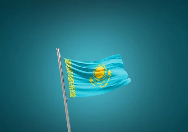 Bandera Kazajstán Contra Turquesa Imágenes de stock libres de derechos