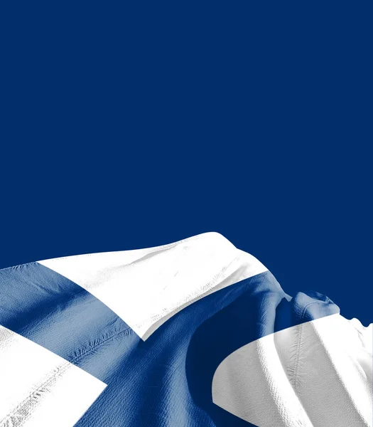 Bandeira Finlândia Contra Azul Escuro — Fotografia de Stock