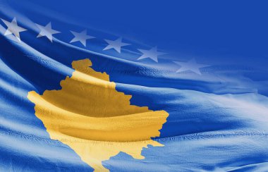 Kosova bayrağını dalgalandırıyor