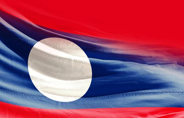 Laos Zwaaien Vlag Close — Stockfoto